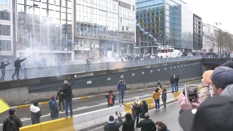 Demonstration Brussels Covid 19 CST Stock Footage 165592897