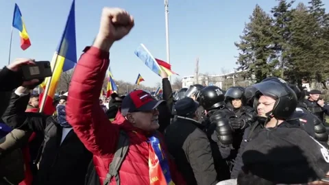Demonstration in Bucharest after resignation of Romanian President Klaus Iohanni Stock Footage 301574262