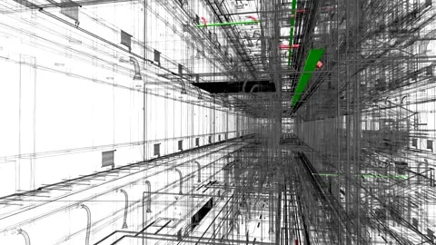 Demonstration of the clashes of MEP systems of BIM models Stock Footage 148500531