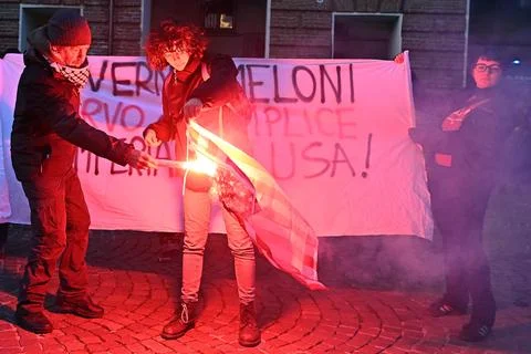 Demonstration to denounce the 'US aggression against Venezuela', in Turin, Italy Stock Photos