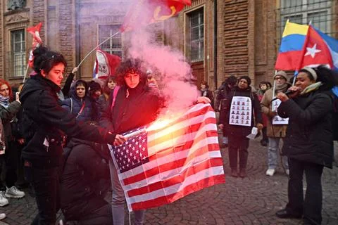 Demonstration to denounce the 'US aggression against Venezuela', in Turin, Italy Stock Photos