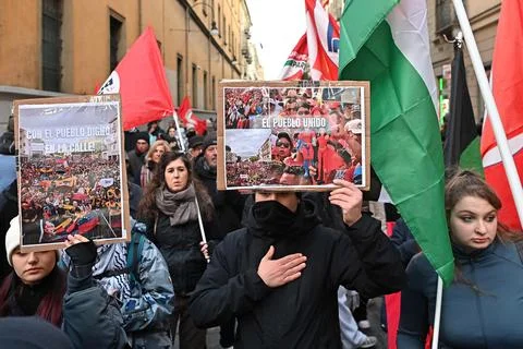 Demonstration to denounce the 'US aggression against Venezuela', in Turin, Italy Stock Photos