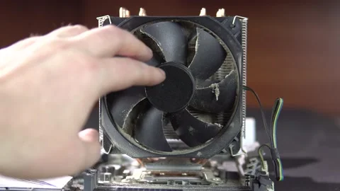 Demonstration of dust pollution. Dirty cooler and CPU heatsink from dust. 스톡 동영상 136030499