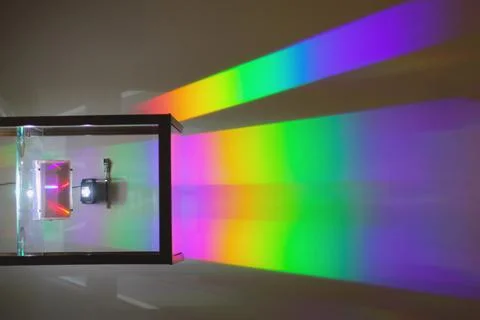 Demonstration of an experiment with the decomposition of a light beam into a 写真素材