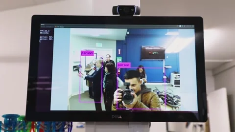 Demonstration of face recognition and personal identification application Stock Footage 164149721