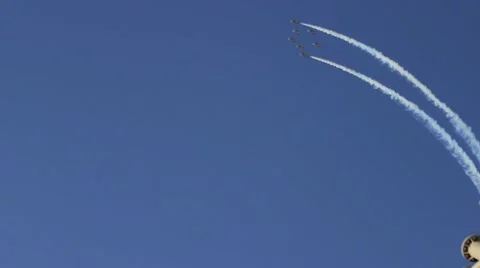 Demonstration fighter jets fly by in close formation Stock Footage 61769921
