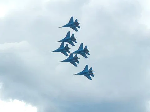Demonstration flight of fighters Stock Photos