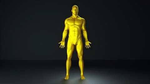 Demonstration of a golden man. Computer generated background for computer game Stock Illustration