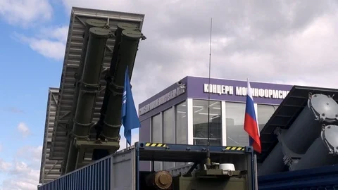 Demonstration of lifting of Club-K launch module to starting position. Stock Footage 118647526