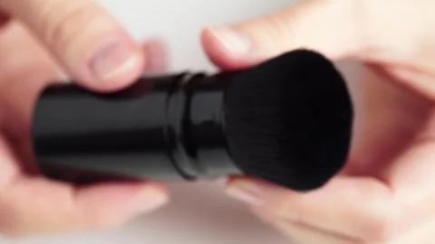 Demonstration of makeup brush texture. One make up black brush for face pow.. Stock Footage 257465893