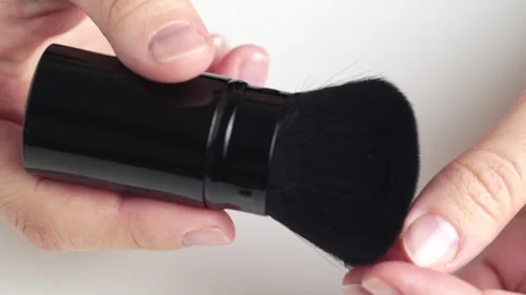 Demonstration of makeup brush texture. One make up black brush for face pow.. Stock Footage 259035997