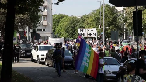 Demonstration in Odeonsplatz, Munich, Germany on the 12.09.2020, protest against Stock Footage 139141308