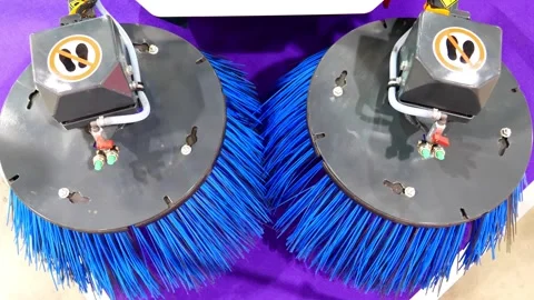 Demonstration of the operation of the brushes of the cleaning machine Stock Footage 249525148