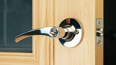 Demonstration of operation of the lock mechanism on interior wooden door. V.. Stock-Footage 70566142