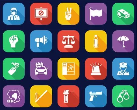 Demonstration Or Protest Icons Flat Design Set Big Stock Illustration