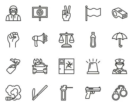 Demonstration Or Protest Icons Thin Line Set Big Illustrazione stock