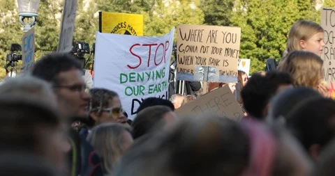 Demonstration of people global strike for climate with signs, Friday for future Stock Footage 125963857