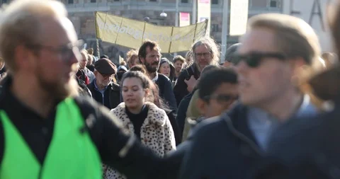Demonstration of people global strike for climate with signs, Friday for future Stock Footage 125963986