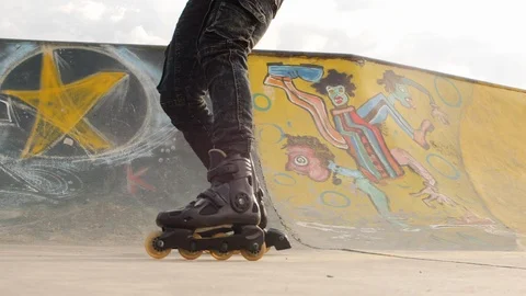 Demonstration performance close view of rollerblader.athletes making tricks on 스톡 동영상 110827566