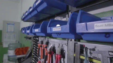 Demonstration of a professionally organized workbench with different tools Video stock 147254709