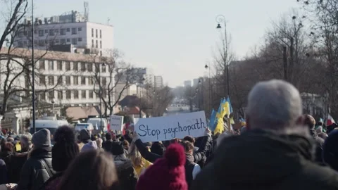 Demonstration, Protest Against Russian War In Ukraine, Flag, Protesters Stock Footage 171107503