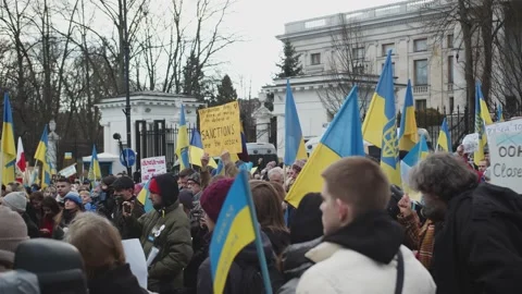 Demonstration, Protest Against Russian War Invasion In Ukraine, People On Street Video stock 171108197