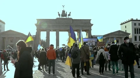Demonstration, Protest Against The Russian War In Ukraine. Huge Crowd. Stock Footage 185737438