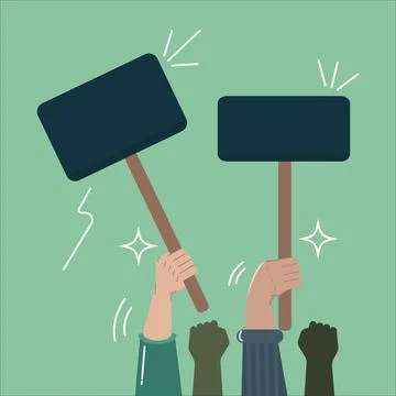 Demonstration, protest. A crowd of protesting people. Human hands hold blan.. Stock Illustration