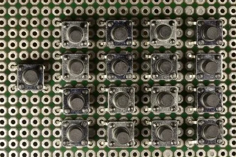 Demonstration push-button matrix 4?4 + 1 of electric two-contact micro button Stock Photos