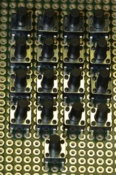Demonstration push-button matrix 4?4 + 1 of electric two-contact micro button Stock Photos