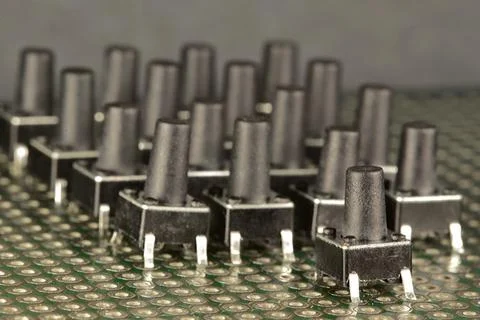 Demonstration push-button matrix 4?4 + 1 of electric two-contact micro button Stock Photos