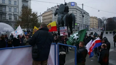 Demonstration of radical extremists, suppression of democracy, against EU Stock Footage 73104951