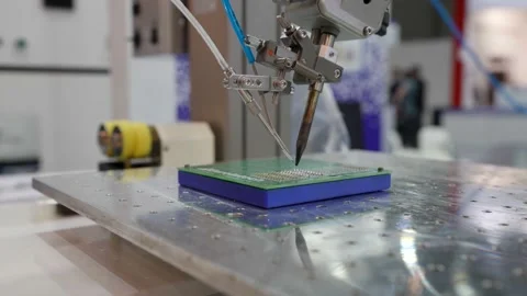 Demonstration stand of innovative robot equipment for printing microchips Vidéo 158039664
