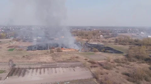 Demonstration of steppe fires from a height Stock Footage 127387821