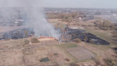 Demonstration of steppe fires from a height Stock Footage 127387823