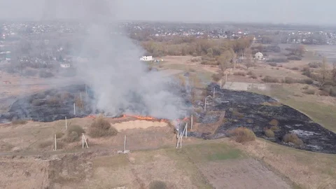 Demonstration of steppe fires from a height Stock Footage 127387859