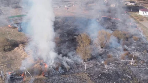 Demonstration of steppe fires from a height Stock Footage 127388054