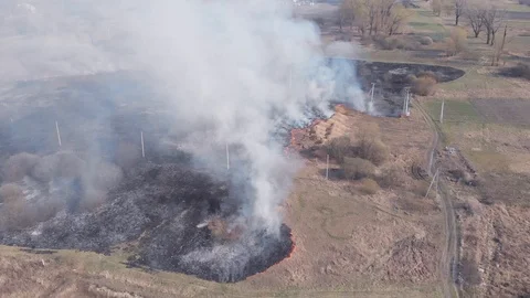 Demonstration of steppe fires from a height Stock Footage 127388144
