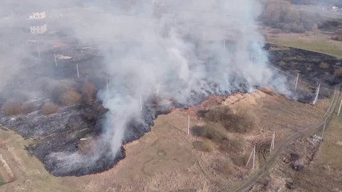Demonstration of steppe fires from a height Stock Footage 127388145