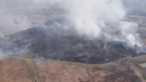 Demonstration of steppe fires from a height Stock Footage 127388211