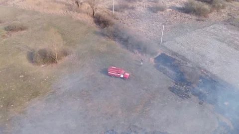 Demonstration of steppe fires from a height Stock Footage 127388297