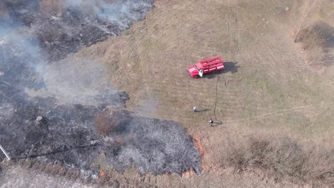 Demonstration of steppe fires from a height Stock Footage 127388340