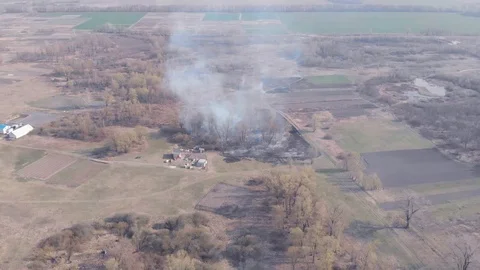 Demonstration of steppe fires from a height Stock Footage 127388372