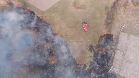Demonstration of steppe fires from a height Stock Footage 127388373