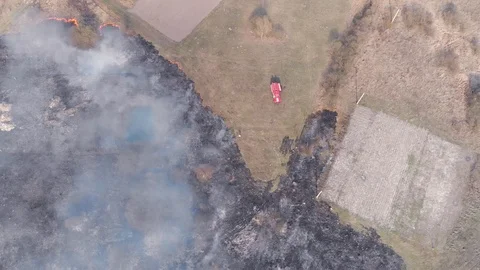 Demonstration of steppe fires from a height Stock Footage 127388412