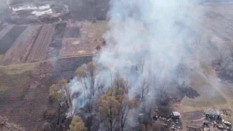 Demonstration of steppe fires from a height Stock Footage 127388583