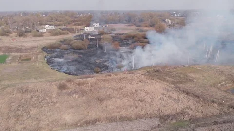Demonstration of steppe fires from a height Stock Footage 127388653
