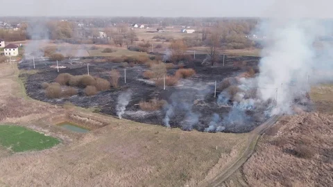 Demonstration of steppe fires from a height Stock Footage 127388743