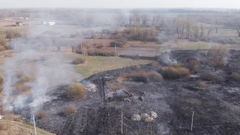 Demonstration of steppe fires from a height Stock Footage 127388762