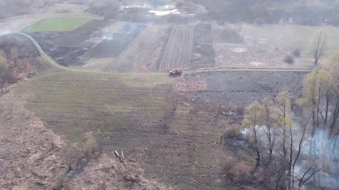 Demonstration of steppe fires from a height Stock Footage 127388779